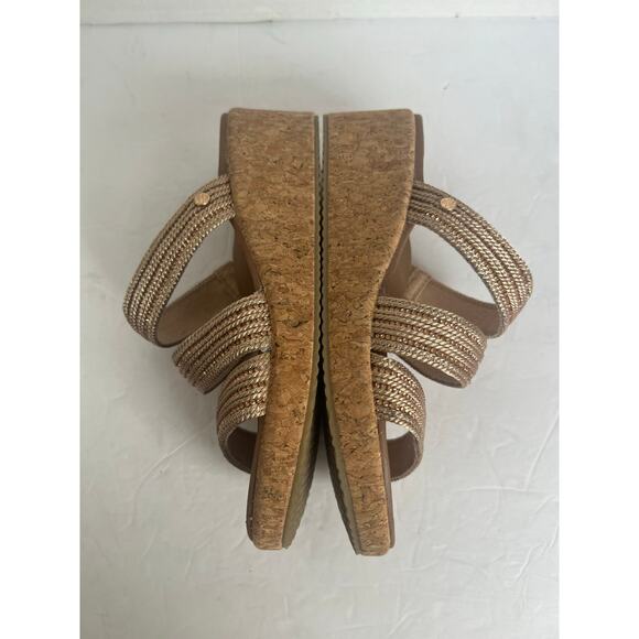 Skechers Beverley Arch Fit Sparkly Gold/Tan Wedge Slip On Strappy Sandals 7 - Picture 7 of 11